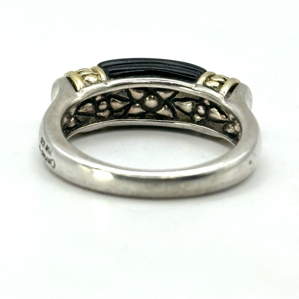Lagos Caviar Fluted Black Onyx , Silver &18 Kt  Gold Ring Size 7 - Picture 4 of 10